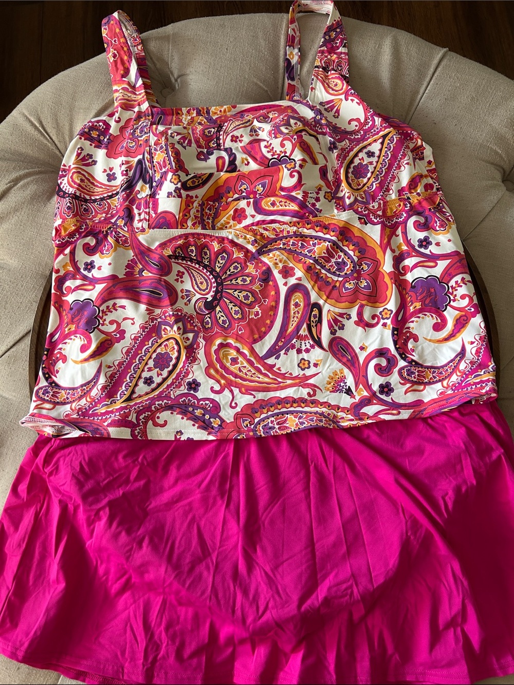 Lands' End Pink Floral Paisley Tankini swim suit.